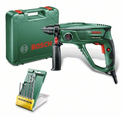 Bosch Bohrhammer PBH 2100 RE + 6 tlg. Bohrer-SET, 550 W, 230 V, Grün 06033A9303